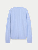Men's Light Blue Cashmere Cable-Knit Sweater back view on white background