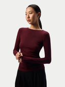 CashmereTech Ultralight Jersey in Zinfandel worn by a model, waist-up view