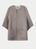 Women's Patch Pocket Cashmere Poncho Jacket Taupe detail view on white background
