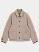 Flat lay of the Reversible Cashmere Shirt-Collar Jacket in Taupe.