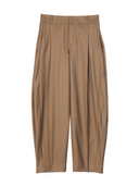 Barrel-Leg Cashmere Pants in dark brown with high-rise waist and deep front pleats, ideal for a modern look.