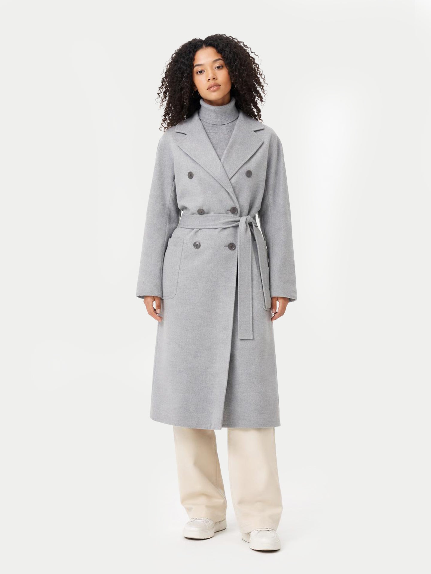 Women's Cashmere Double-Breasted Long Coat Gray - Gobi Cashmere