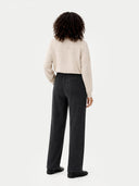 A pair of dark charcoal gray knit wide-leg pants with a drawstring waist, shown flat against a light gray background. #color_charcoal