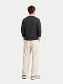 Men's Charcoal Cashmere V-Neck Sweater worn by model back view on white background  