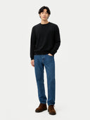 Men's Black Crewneck Cashmere Sweater worn by model, front view on white background
