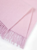 The Cashmere Fringed Scarf in Light Purple, close-up of the cashmere and fringes