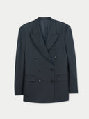 Women's  Black Double-Breasted Cashmere Suit Blazer detail view on white background