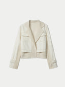Cropped jacket with wide-notch lapels and knitted sleeves #color_off-white