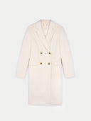 Women's Notch Lapel Midi-Length Cashmere Coat White detail view on white background