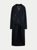 Women’s Double-Breasted Cashmere Coat Black detail view on white background