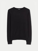 Women's Black Cashmere Crewneck Sweater detail view on white background