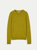 Women's Celery Yellow Cashmere Crewneck Sweater detail view on white background