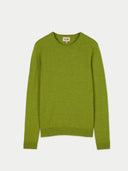 Women's Spinach Green Cashmere Crewneck Sweater detail view on white background