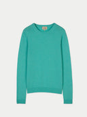 Women's Holiday Blue Cashmere Crewneck Sweater detail view on white background 