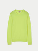 Women's Sunny Lime Cashmere Crewneck Sweater detail view on white background 