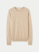 Women's Warm Grey Cashmere Crew Neck Sweater detail view on white background