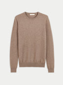 Women's Taupe Crewneck Cashmere Sweater detail view on white background