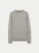 Women's Grey Cashmere Crew Neck Sweater detail view on white background