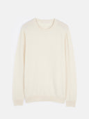 Women's White Cashmere Basic Crew Neck Sweater detail view on white background
