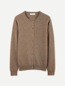 Women's Taupe Cashmere Crewneck Cardigan detail view on white background