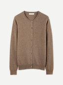 Cashmere Crew Neck Button Cardigan Taupe  detail view, on white background