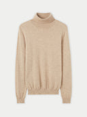 Women's Beige Cashmere Basic Turtle Neck Sweater detail view on white background