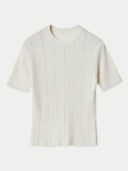 Women's Lace-Knit Cashmere Silk Top Whisper White detail view on white backround