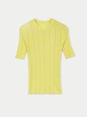 Women's Lace-Knit Cashmere Silk Top Blazzing Yellow detail view on white backround
