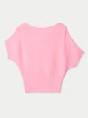 Women's Short Dolman Sleeve Cashmere Sweater Pink Icing detail view on white background