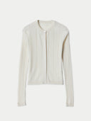 Women's Hidden Button-Front Cashmere Silk Cardigan Snow White  detail view on white background