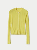 Women's Hidden Button-Front Cashmere Silk Cardigan Yellow detail view on white background