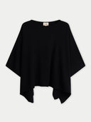 Women's Black Cashmere  Knitted Poncho detail view, on white background