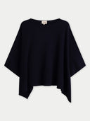 Women's Navy Cashmere  Knitted Poncho detail view, on white background