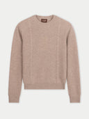 Women's Cropped Crewneck Cashmere Sweater Warm Grey  detail view on white background