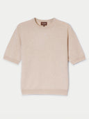 Women's Cashmere Elbow-Length Sleeve Cashmere Sweater Beige detail view on white background