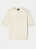 Women's Cashmere Elbow-Sleeve Sweater in off-white, flat lay front view