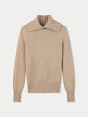 Women's  Warm Grey Fold-Over Turtleneck Cashmere Sweater detail view on white background