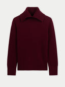 Fold-Over Turtleneck Cashmere Sweater Zinfandel  detail view on white background