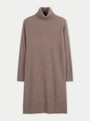 Women's  Seamless Turtleneck Cashmere Dress Taupe detail view on white background