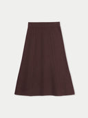 Women's Deep Mahogany  A-Line Cashmere Knitted Skirt detail view on white background