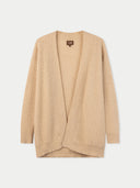 Women's Ajour Knit Open-Front Cashmere Cardigan Beige detail view on white background