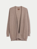 Women's Ajour Knit Open-Front Cashmere Cardigan Taupe  front view on white background