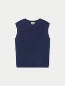 Ajour Knit Crewneck Cashmere Vest Crown Blue  detail view on white backround