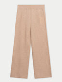 Women's Beige  Wide-Leg Ajour Knit Cashmere Pants front view on white background