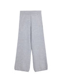 Wide-Leg Ajour Knit Cashmere Pants in light gray, crafted from luxurious Mongolian cashmere with intricate texture.