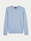 Women's Light Blue Cashmere Crewneck Sweater detail view on white background