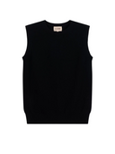 Timeless Cashmere Crewneck Vest in black, crafted from Mongolian cashmere, showcasing a sleek, modern silhouette.