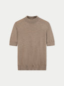 Women's Cashmere Silk Shirt with High Neck Taupe detail view on white background