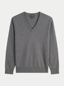 Timeless Cashmere V-Neck Sweater Dim Gray detail view, on white background