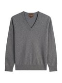 Timeless Cashmere V-Neck Sweater in gray, crafted from Mongolian cashmere, offers luxurious warmth and a refined fit.